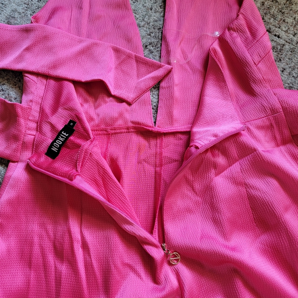 New Nookie Utopia Relaxed Full Length Wide Leg Halter Neck Jumpsuit Pink Pockets - Picture 10 of 15